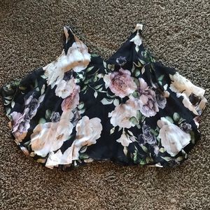 Authentic Lavender Brown Floral Cold Shoulder Top
